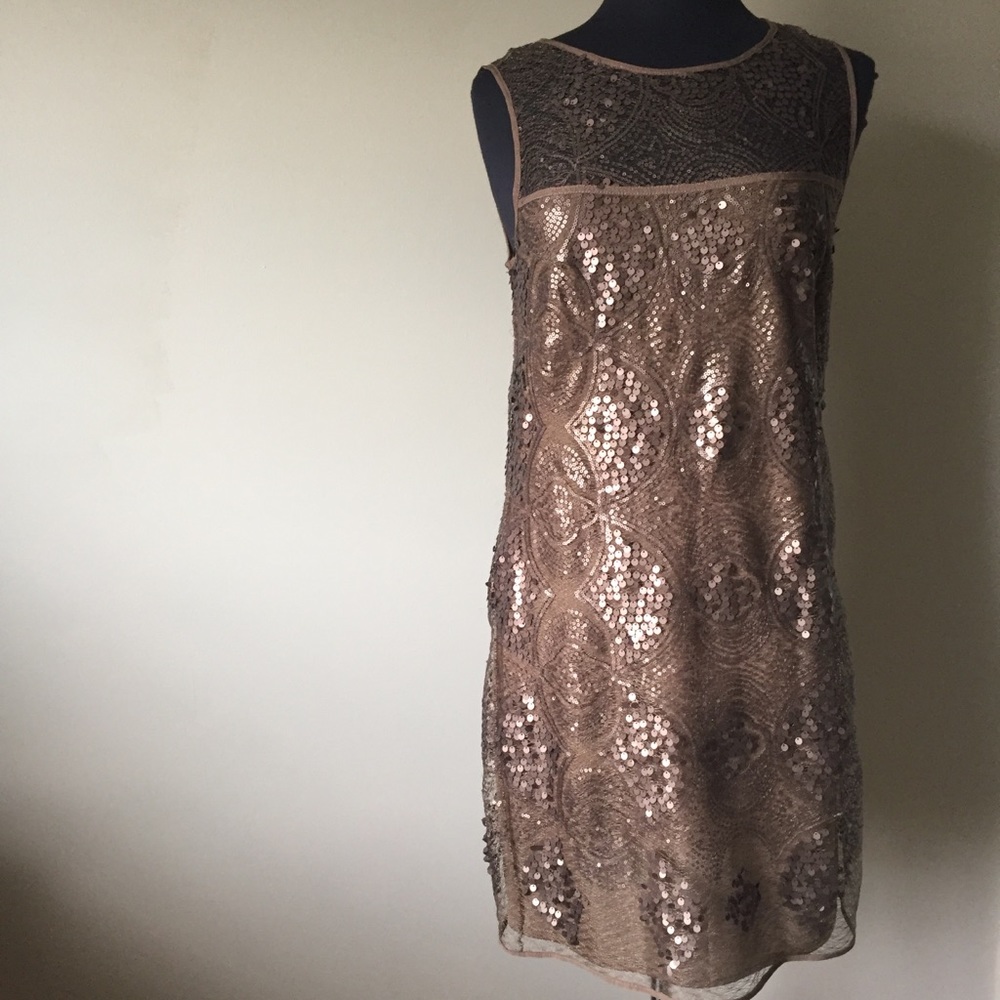 Max Studio Gold Sequin Shift Dress New